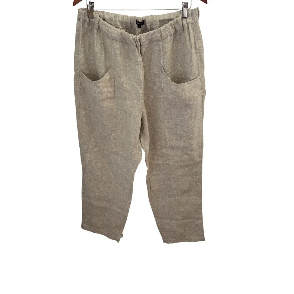 QUINCE Womens Flax 100% European Linen Tapered Ankle Pants Sz Large Elastic Wais - Picture 4 of 11